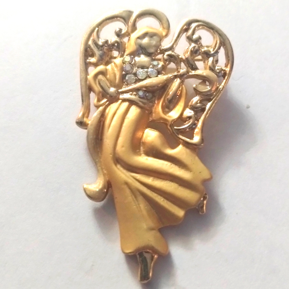 Vtg Aai Matte Shiny Gold Tone Angel Pin Brooch 20$